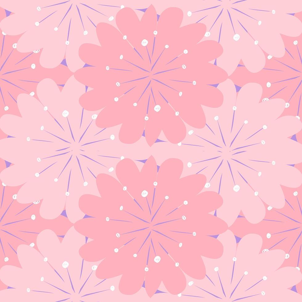 Pink Sakura of overlay on Seamless Pattern. Geometric. vector