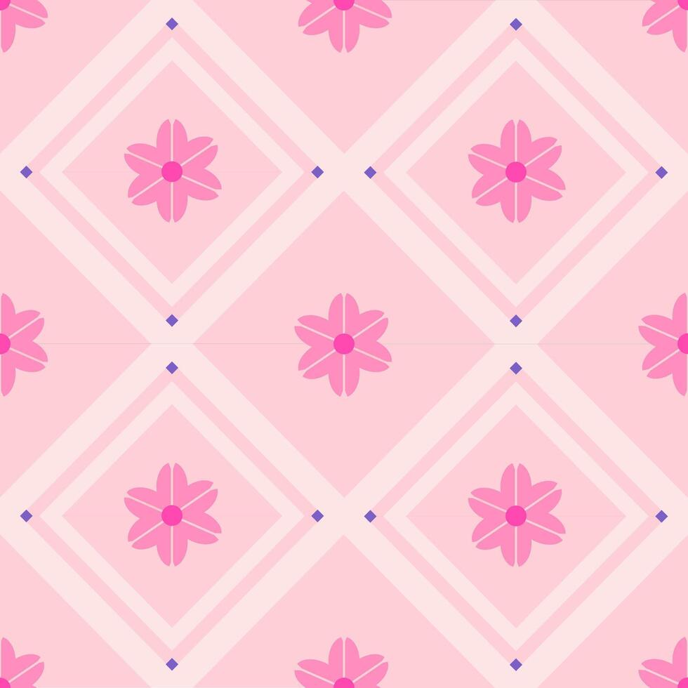 Pink Sakura flower of Argyle in seamless pattern. Cute background. Design geometric. vector