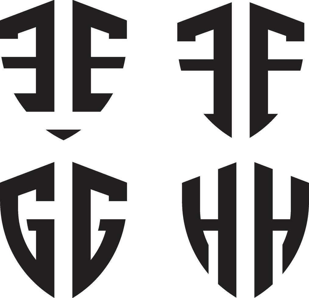 Initial E,F,G,H monogram letter shield shape logo design template vector