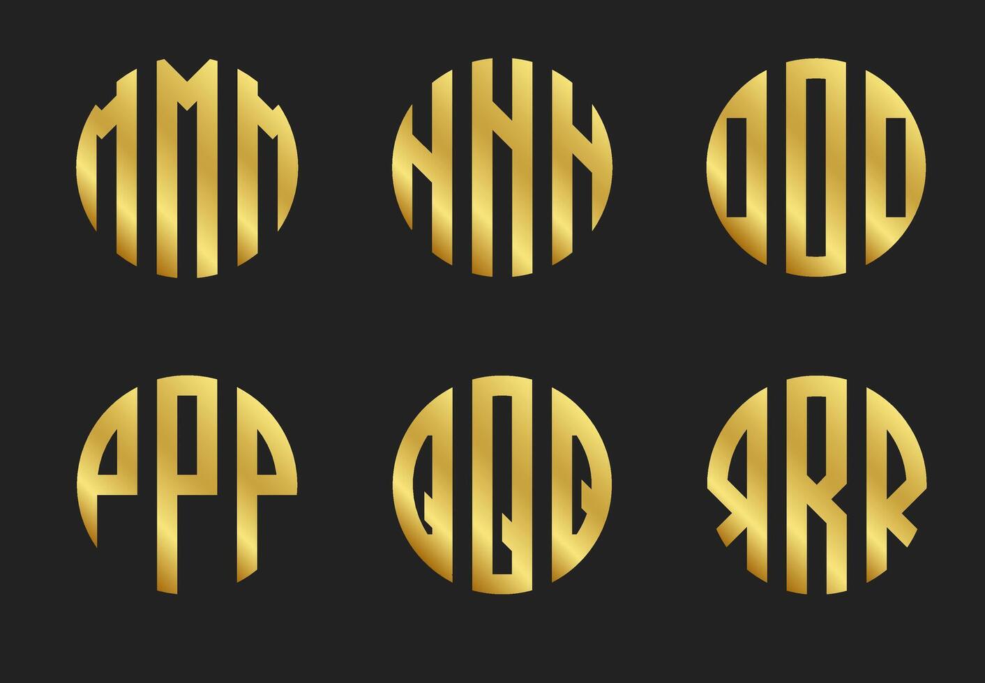 Initial letters M,N,O,P,Q,R golden monogram circle round shape,logo template vector