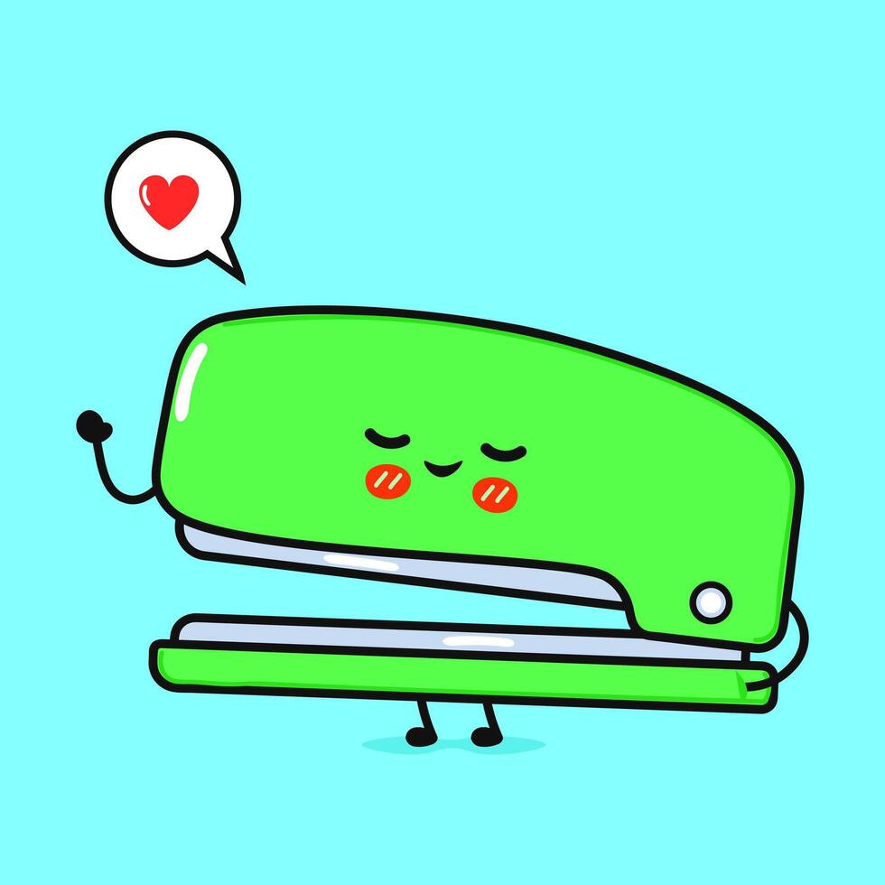 Stapler in love character. hand drawn cartoon kawaii character illustration icon. Isolated on blue background. Stapler character concept vector