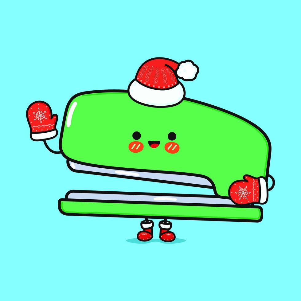 Funny smiling happy Stapler christmas. flat cartoon character illustration icon design. Isolated on blue background vector
