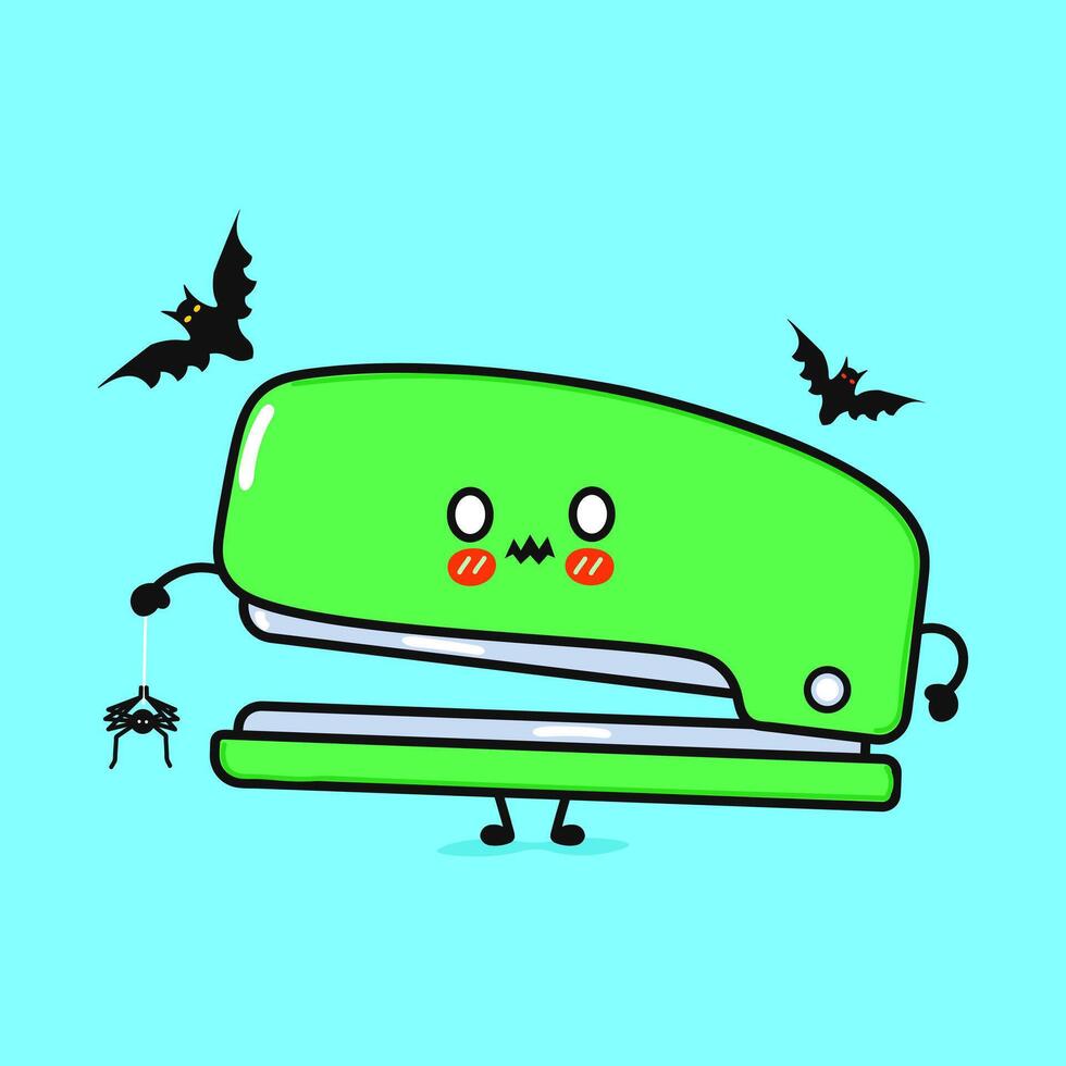 Terrible Stapler character. hand drawn cartoon kawaii character illustration icon. Isolated on blue background. Zombie Stapler. Halloween concept vector