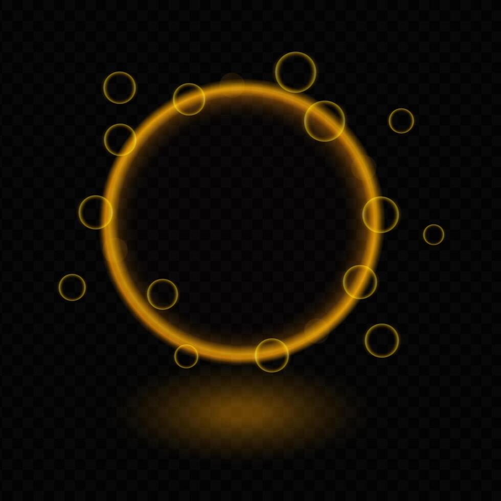 Neon magic circle Glowing orange ring, light effects, futuristic design, bubbles, luminescent halo, abstract glow, sci-fi elements, energy frame, technology concept, modern decoration, vibrant shape vector
