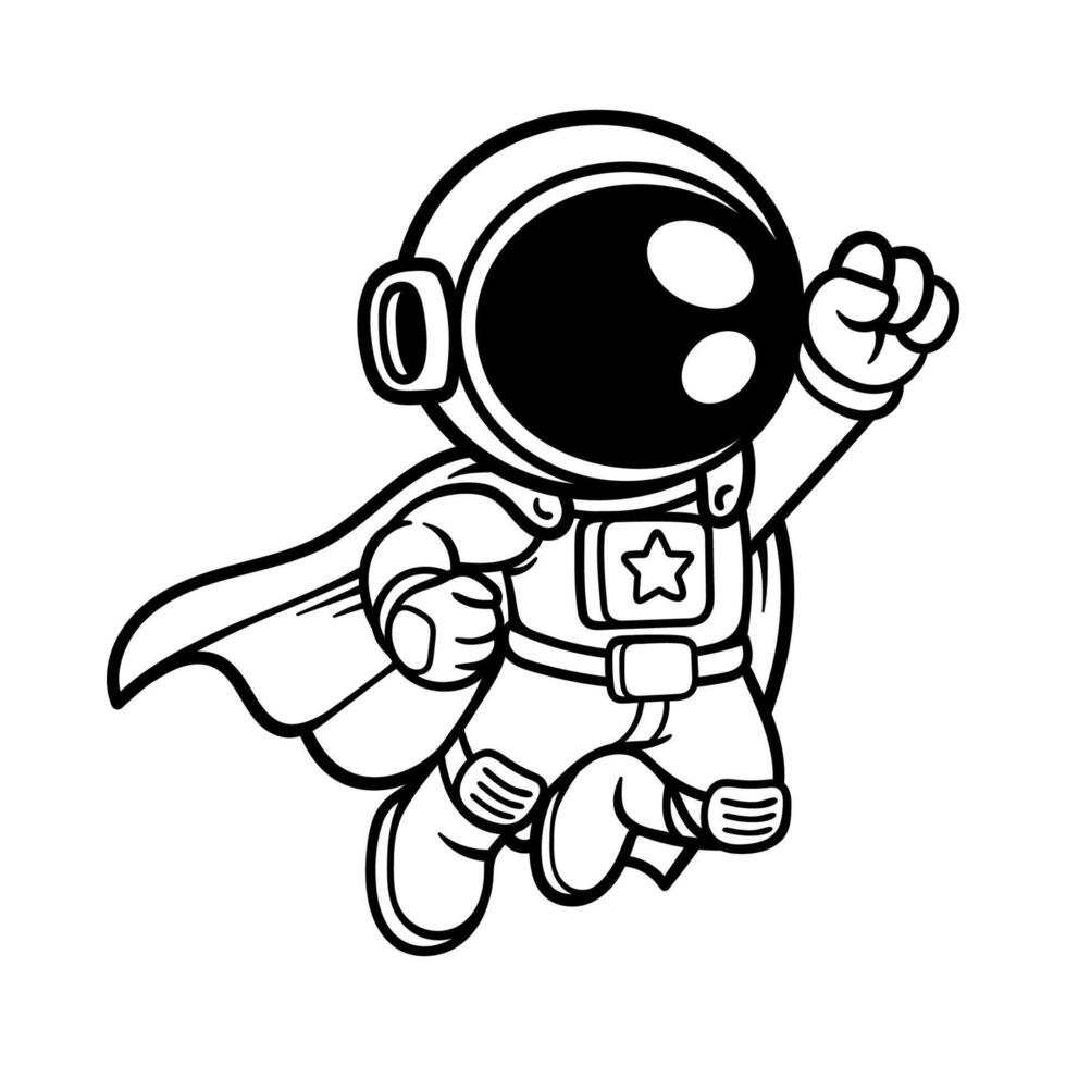 fun astronaut superhero cartoon character isolated drawing line art style sketch classic vintage design illustration vector