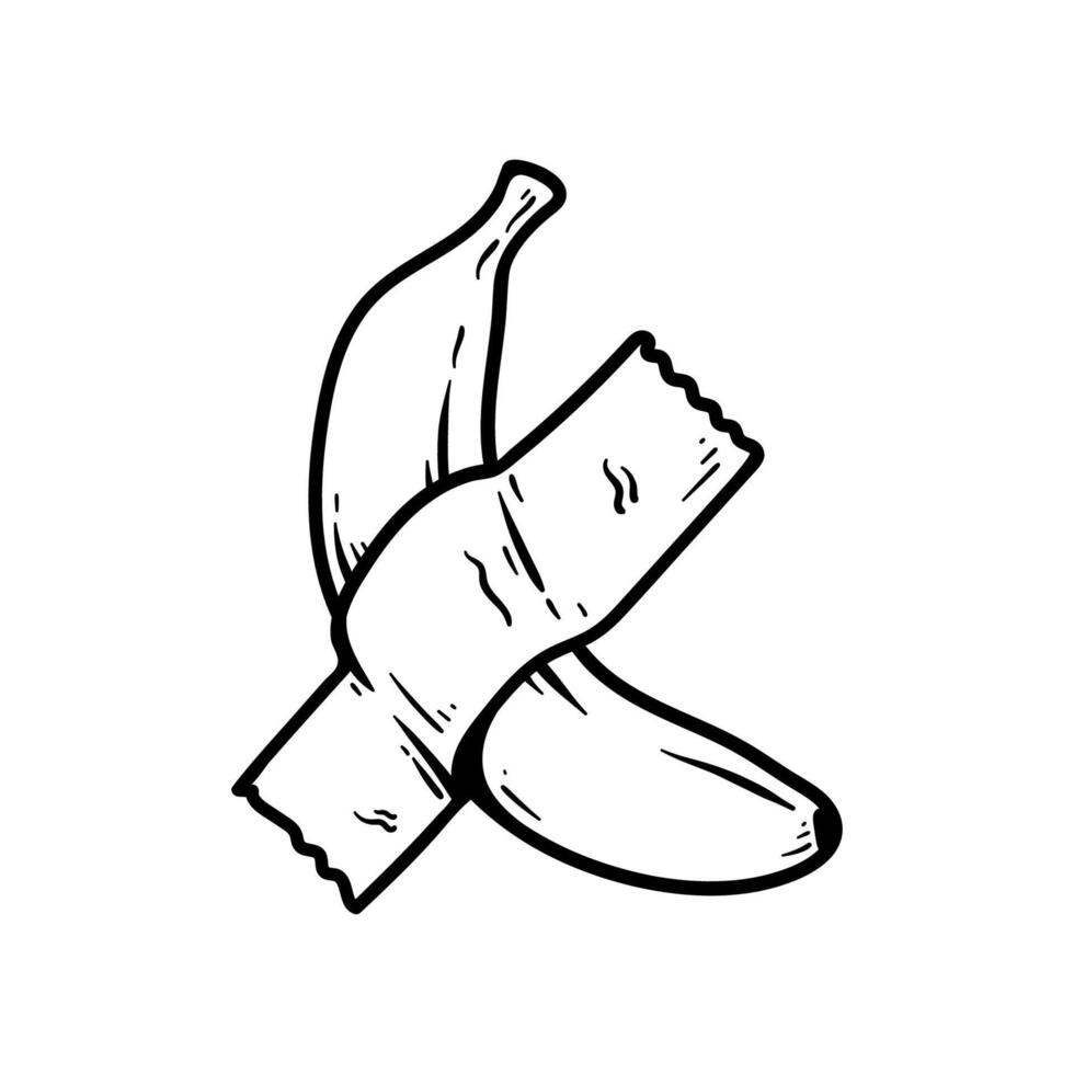 fun banana in seal tape modern art cartoon character isolated drawing line style sketch classic vintage design illustration vector