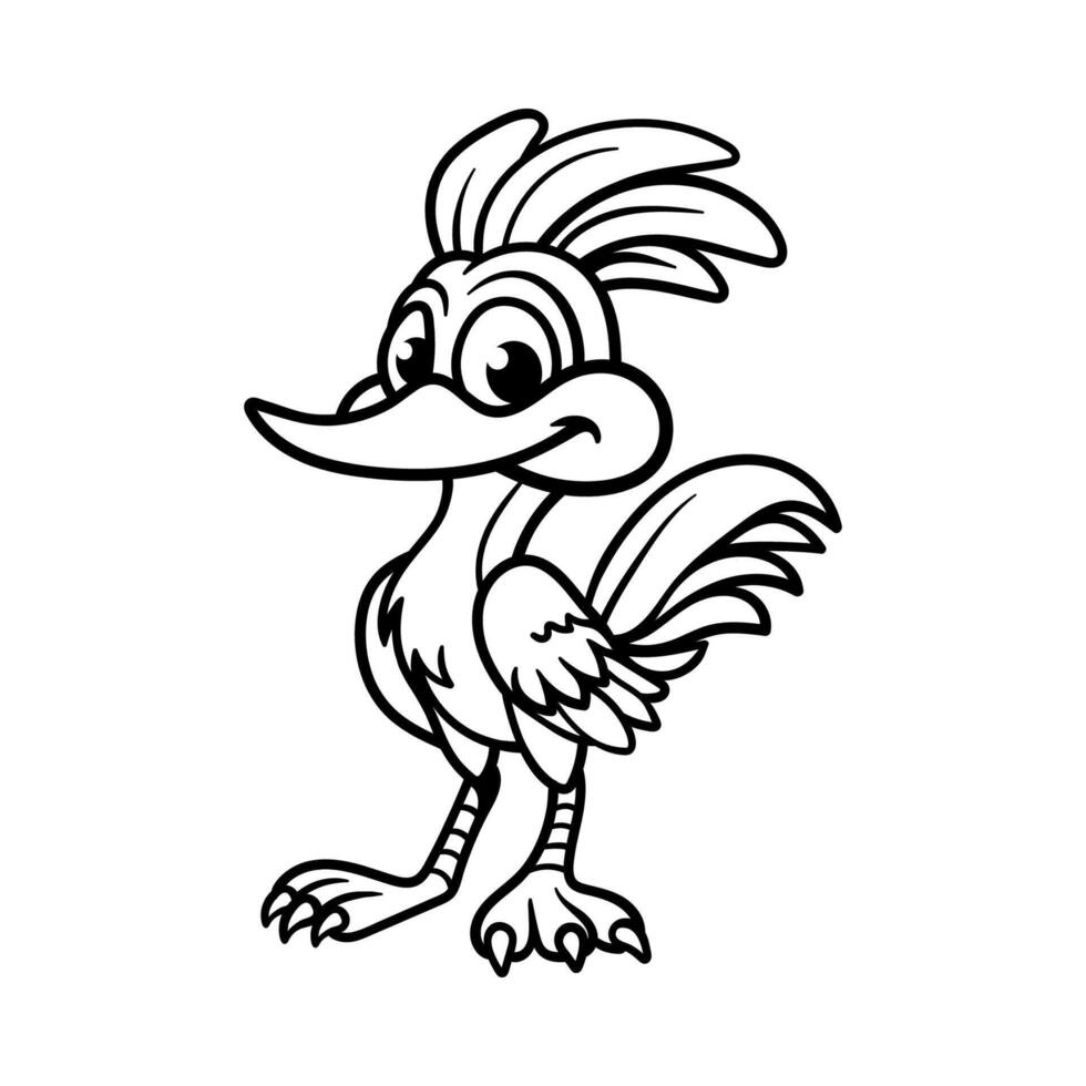 fun road runner standing cartoon character isolated drawing line art style sketch classic vintage design illustration vector
