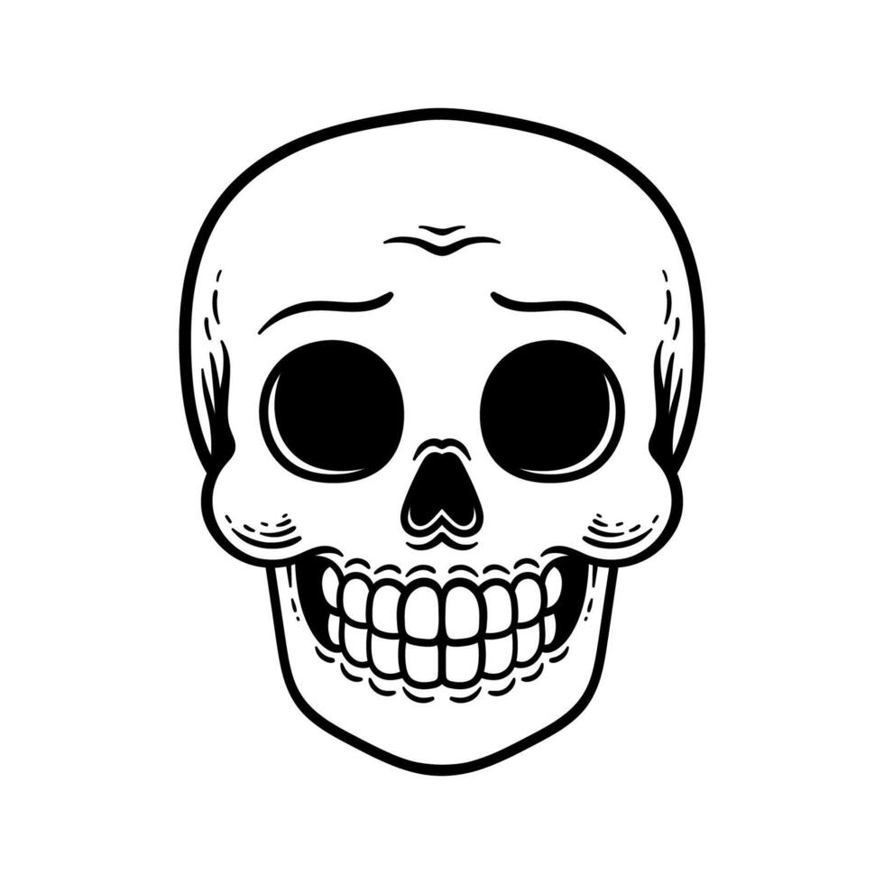 fun smiling skull cartoon character isolated drawing line art style sketch classic vintage design illustration vector