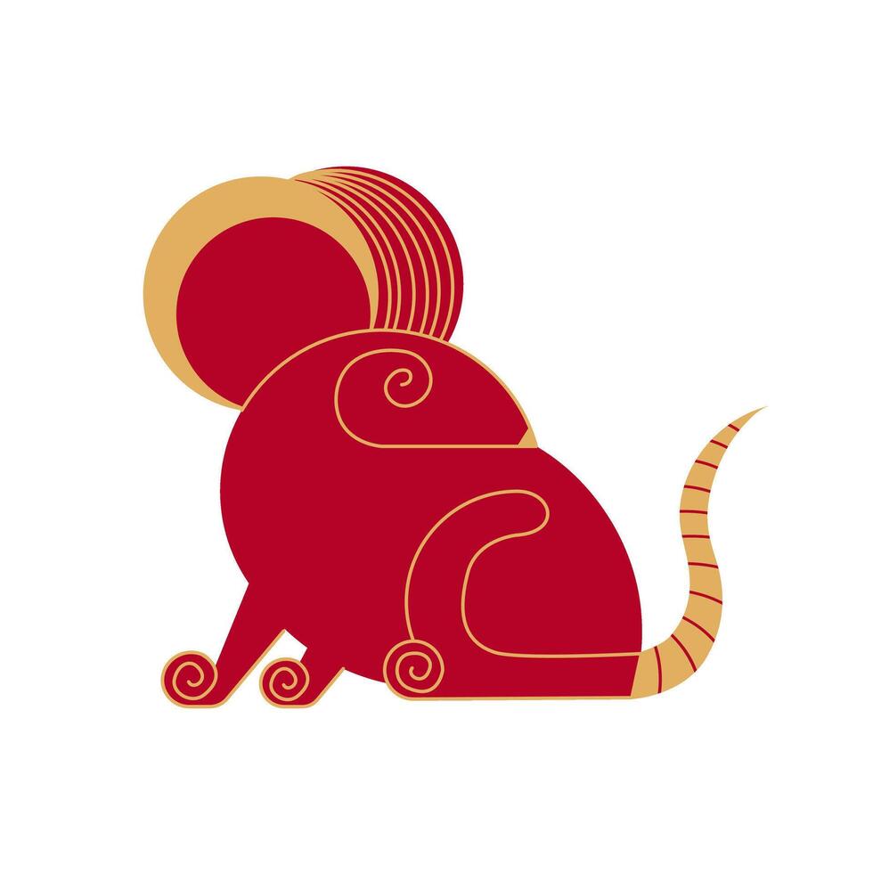 Trendy chinese new year horoscope abstract red and gold geometric animal mouse flat simple minimalist local style. Chinese zodiac calendar logo, Asian lunar astrological signs vector