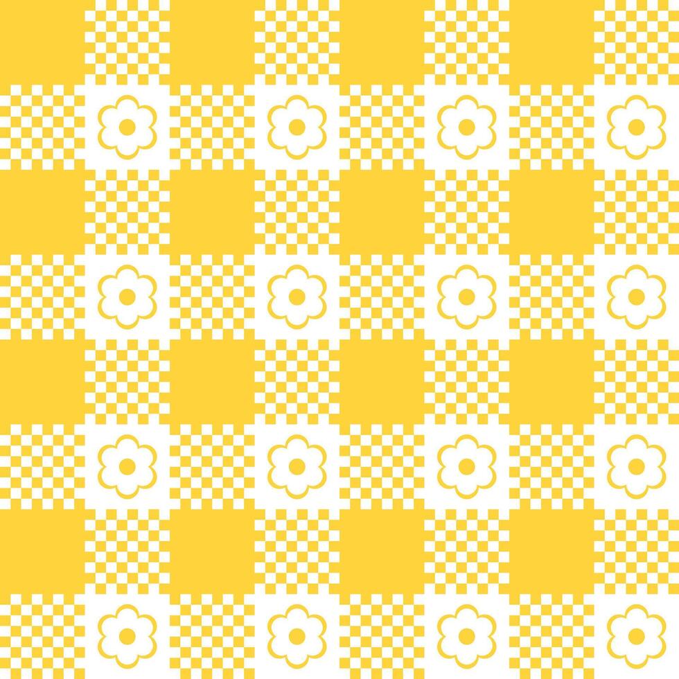 Daisy cute gingham with checkered sweet yellow seamless pattern. vector