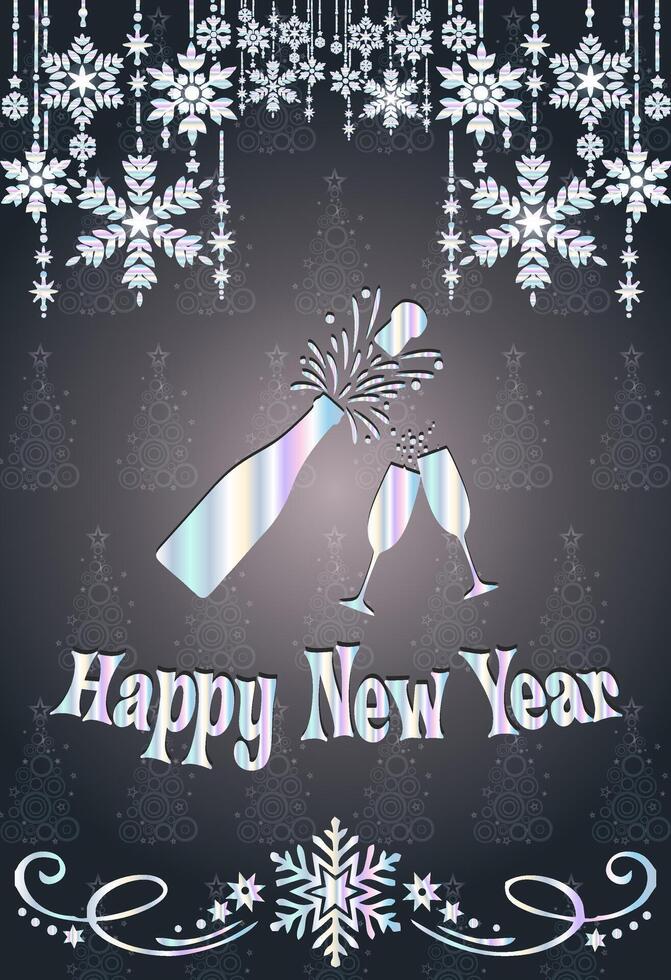New Year greeting card with glasses and a bottle of champagne vector