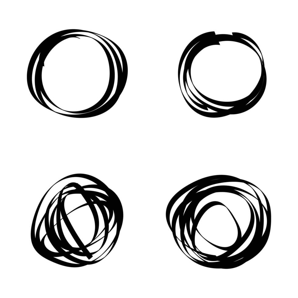 Set of black abstract scribble line, ink brush strokes. illustration vector