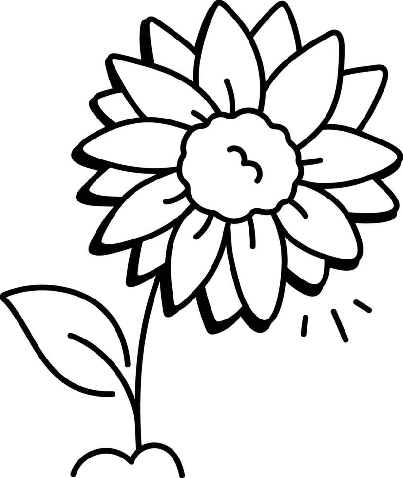 Beautiful sunflower icon in drawing style vector