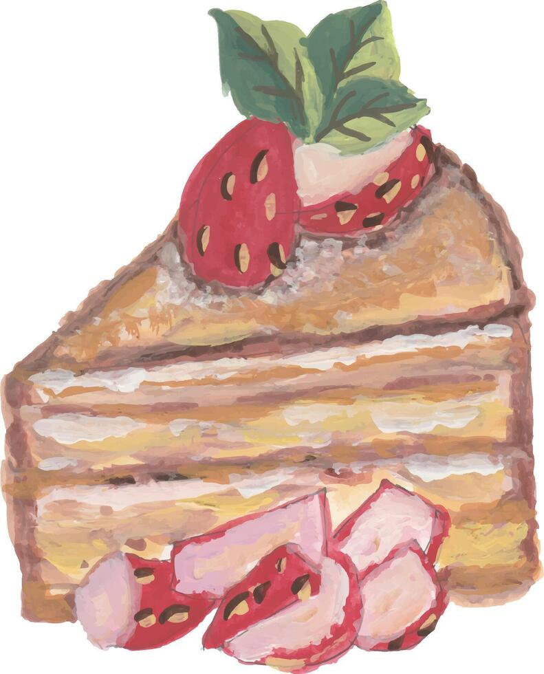 Strawberry cake hand drawn watercolour illustration vector