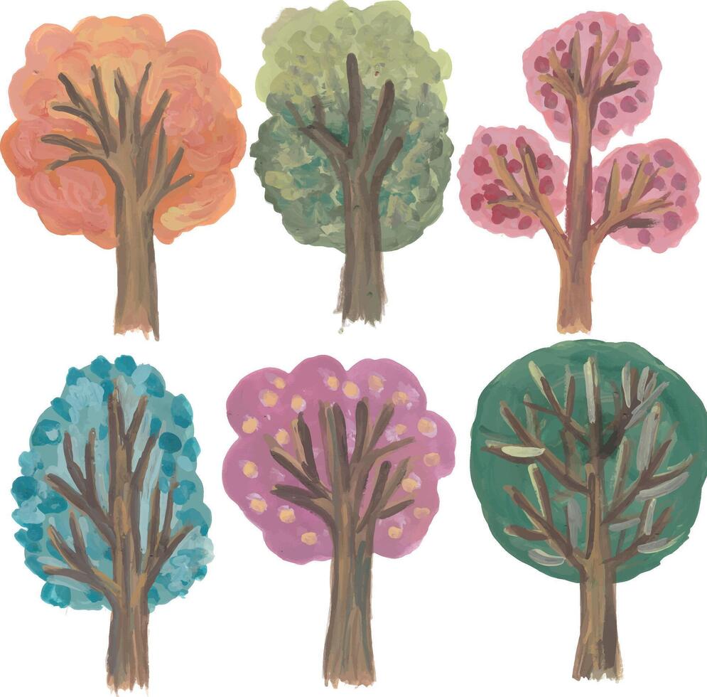 Trees hand drawn watercolour clipart illustration vector