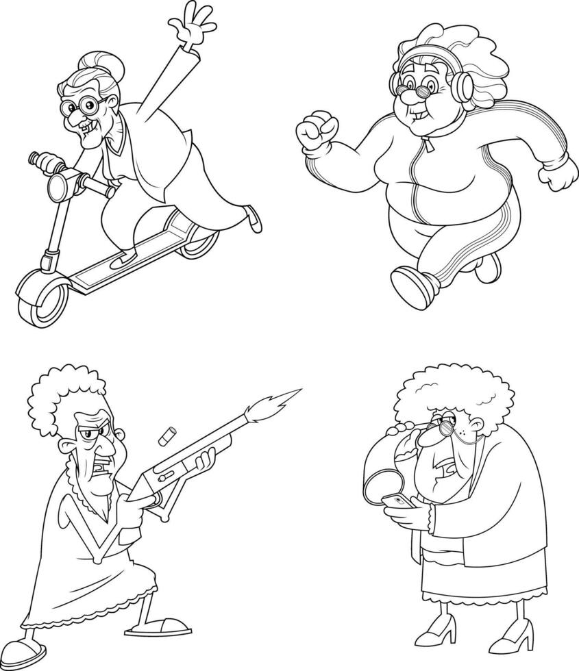 Outlined Grandma Cartoon Characters. Collection vector