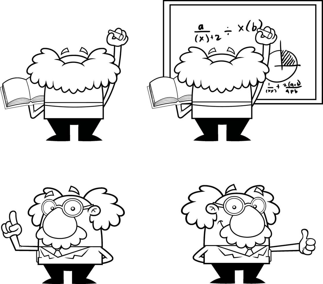 Outlined Science Professor Cartoon Character Poses. Hand Drawn Collection Set Isolated On White Background vector
