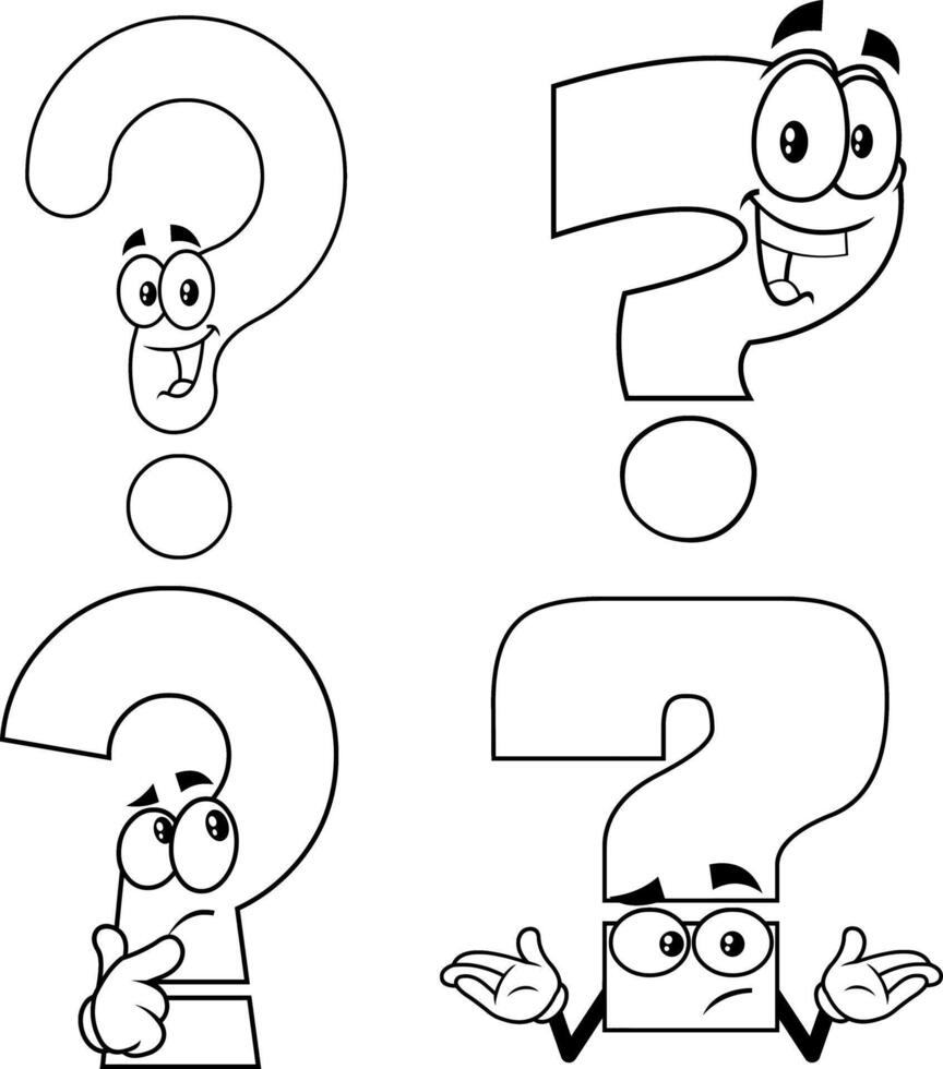 Outlined Funny Question Mark Cartoon Characters. Collection Set vector