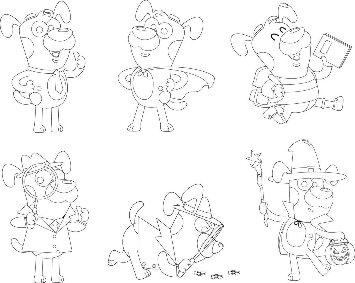 Outlined Cute Dog Cartoon Character. Hand Drawn Collection Set Isolated On Transparent Background vector