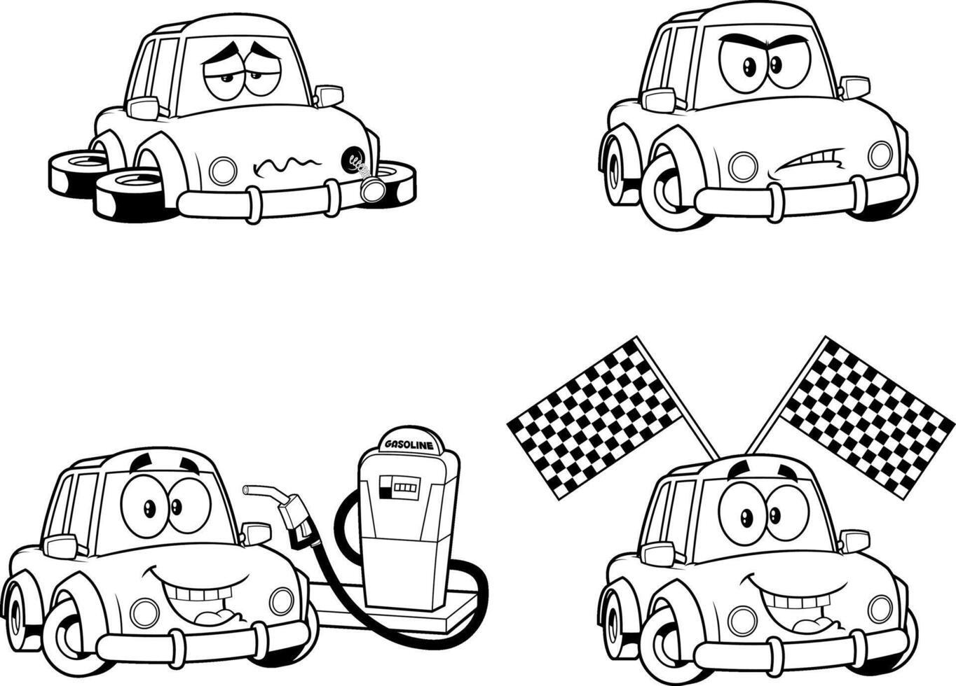 Outlined Car Cartoon Characters . Collection vector