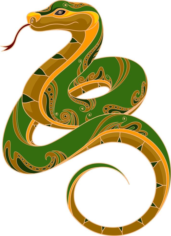 Year Of The Snake 2025 Green Snake With Decorative Golden Elements vector
