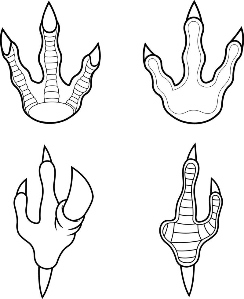 Outlined Dinosaurs Paw With Claws Print Logo Design. Hand Drawn Collection Set vector