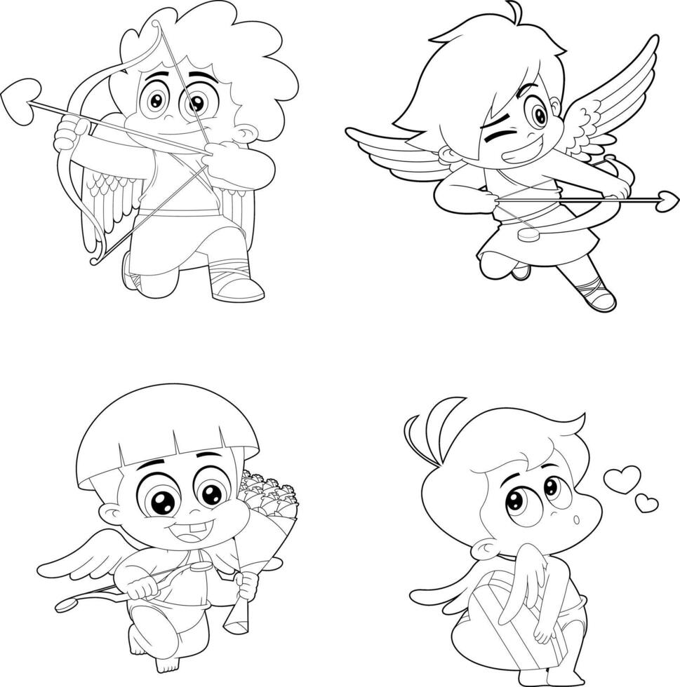 Outlined Cute Cupid Baby Cartoon Character. Hand Drawn Collection vector