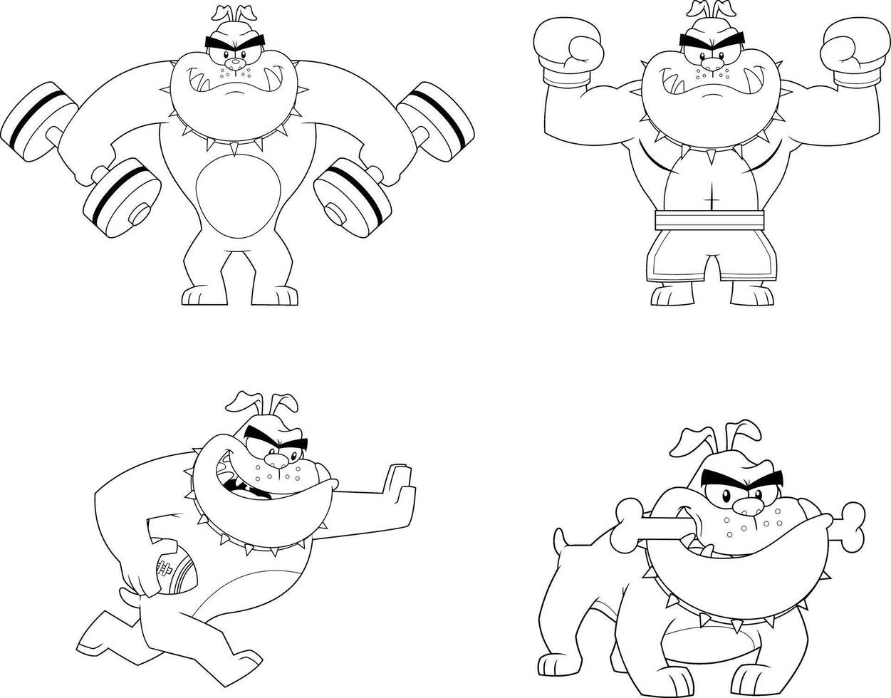 Outlined Bulldog Cartoon Character. Collection Set vector