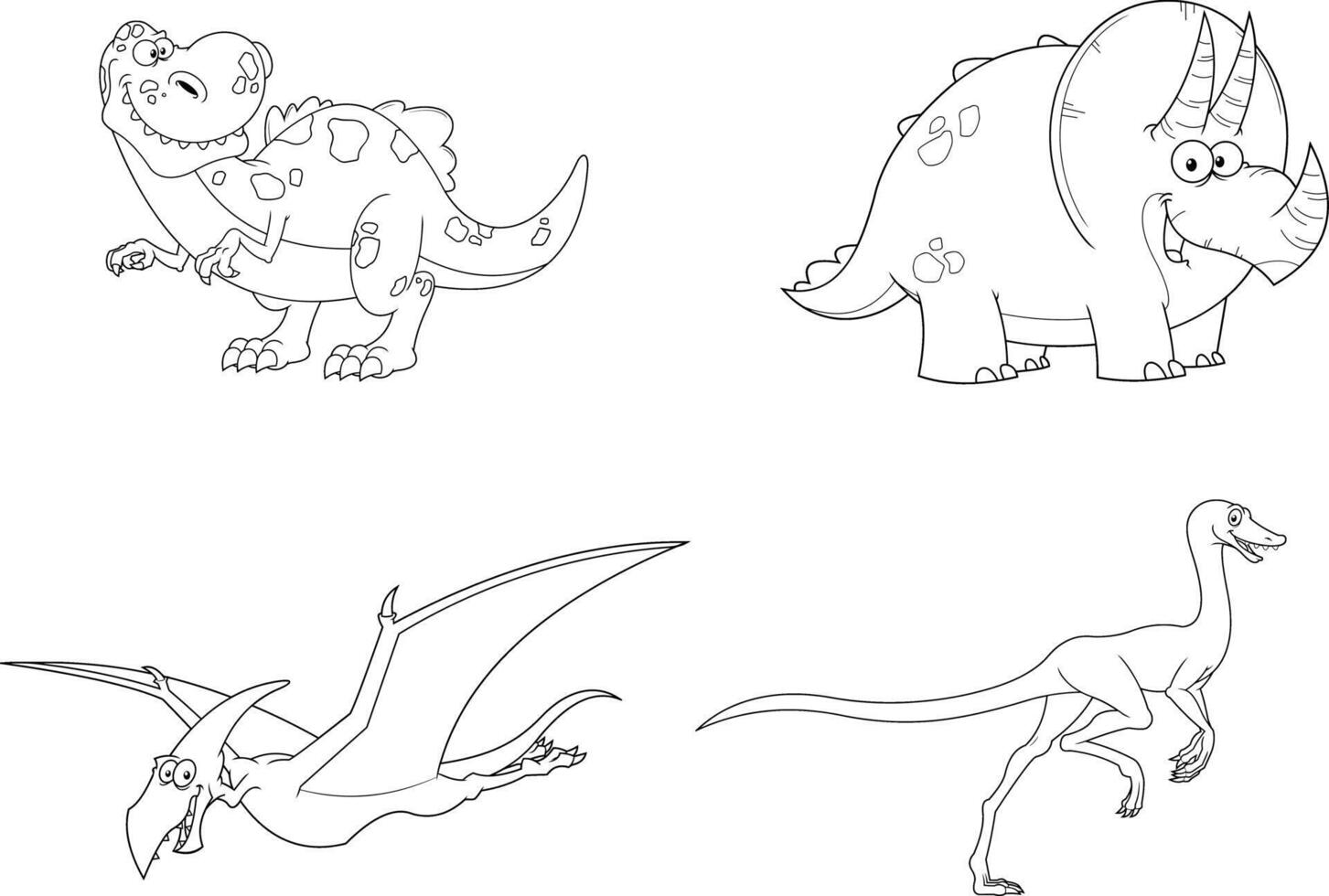 Outlined Dinosaur Cartoon Characters. Hand Drawn Collection vector