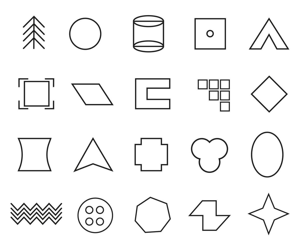 Collection of icons of simple geometric shapes. Linear flat style icon. vector
