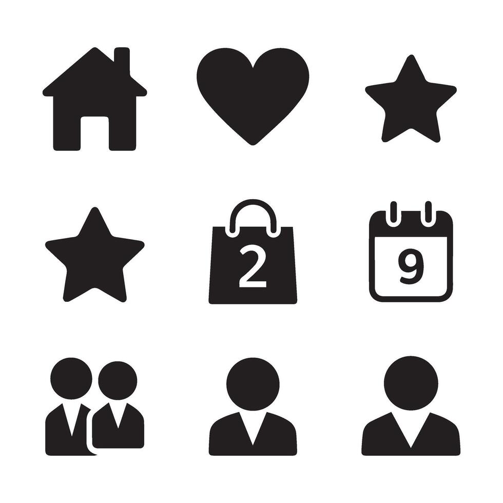 Comprehensive Black Silhouette Icon Set for All Themes vector