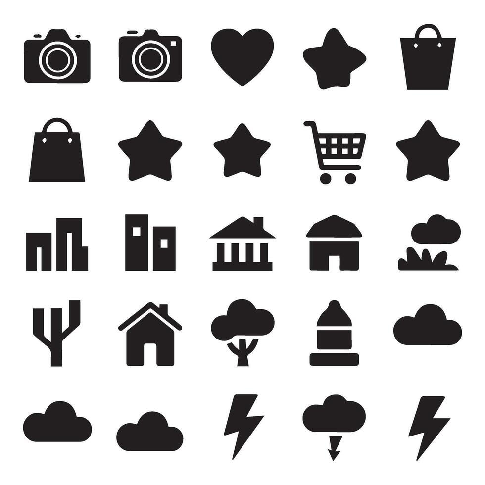 Black Silhouette Icon Pack with Essential Design Elements vector