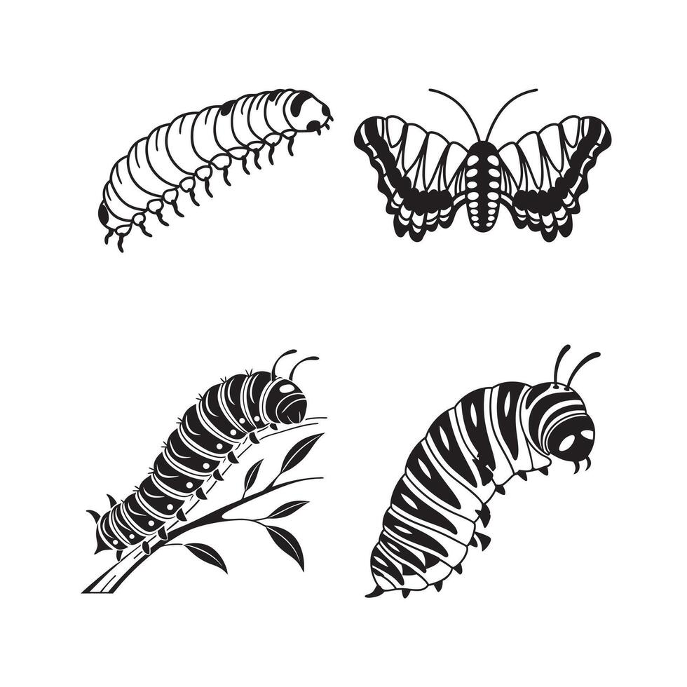 Black Caterpillar Silhouette Clean and Simple Illustration vector