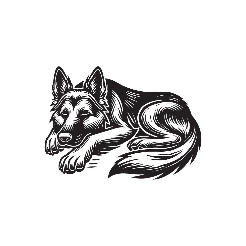 German Shepherd Dog sleeping Design Silhouette vector