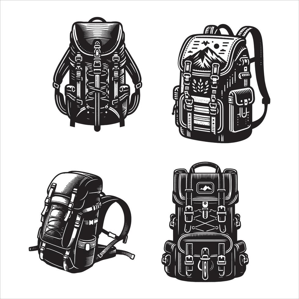 Hiking bag Black and White vector