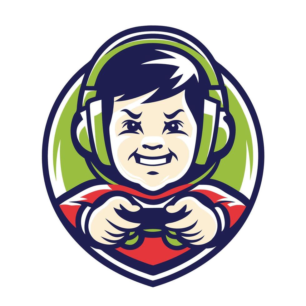 a boy wearing headphones and holding a controller, vector