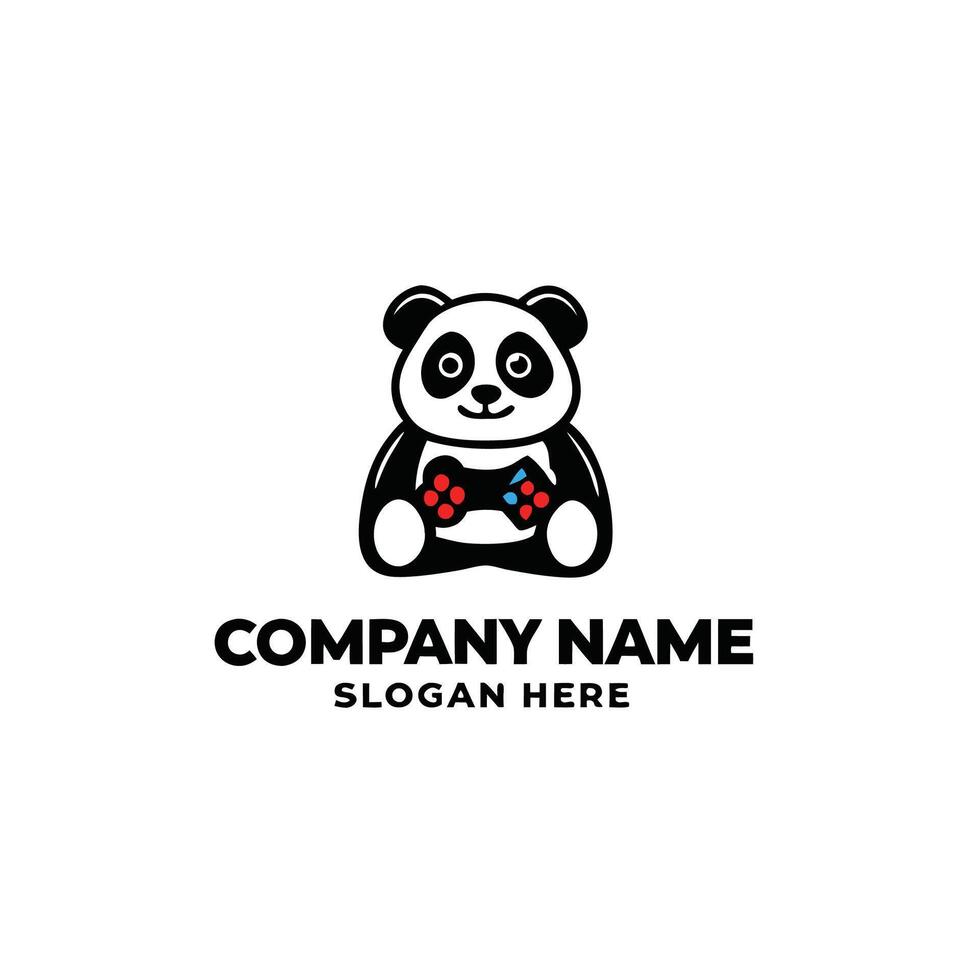 panda bear holding a controller logo design, vector