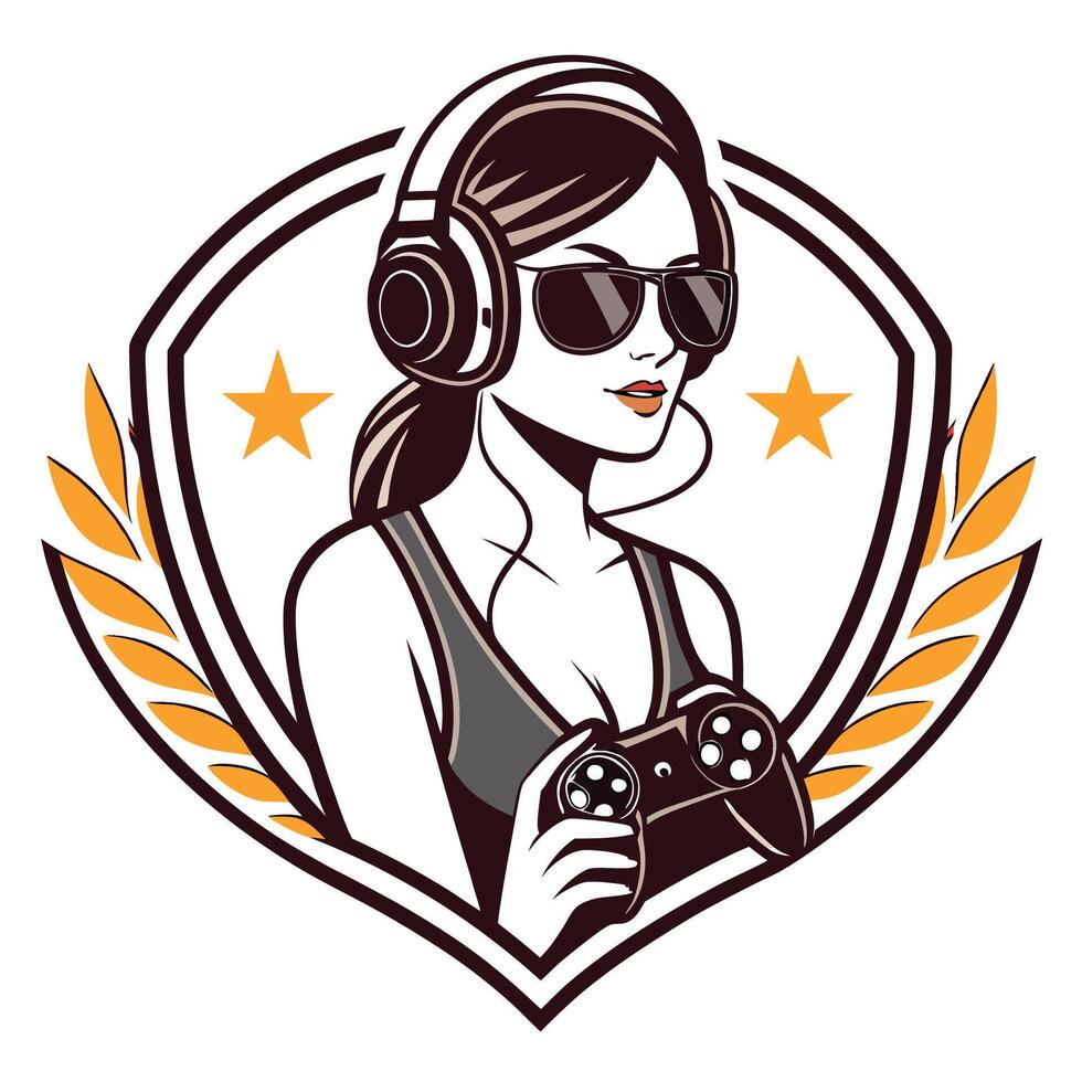 girl with headphones and controller vector