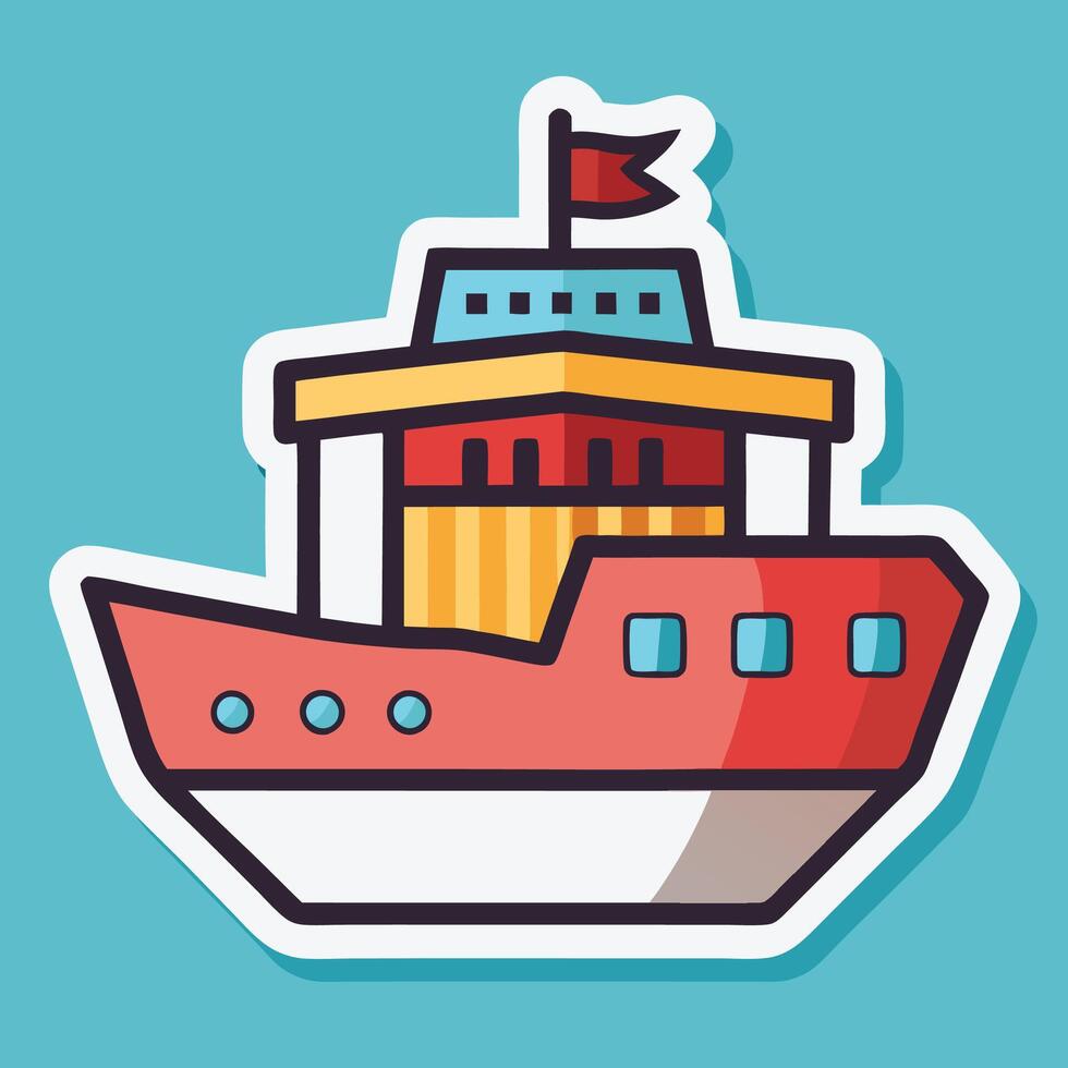 a red and white ship sticker on a blue background vector