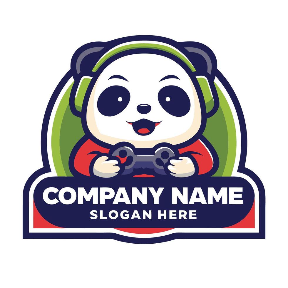 panda bear playing games logo design vector