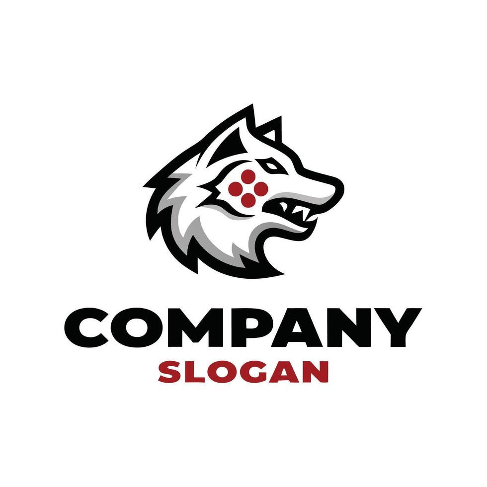 a wolf logo with red and black colors vector