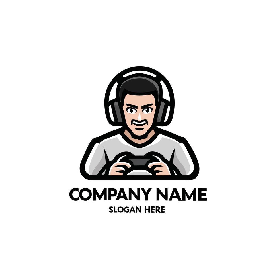 a man with headphones and a controller logo vector