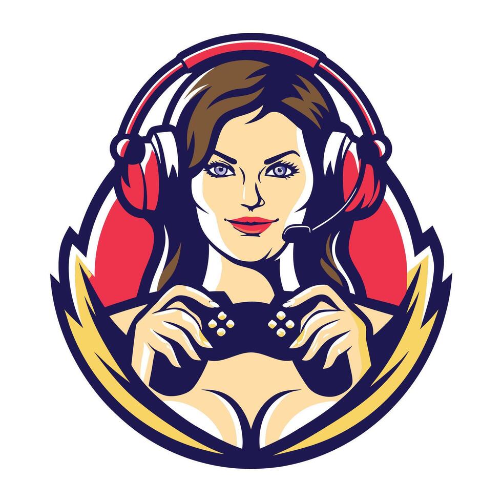 a woman with headphones and a controller design art vector