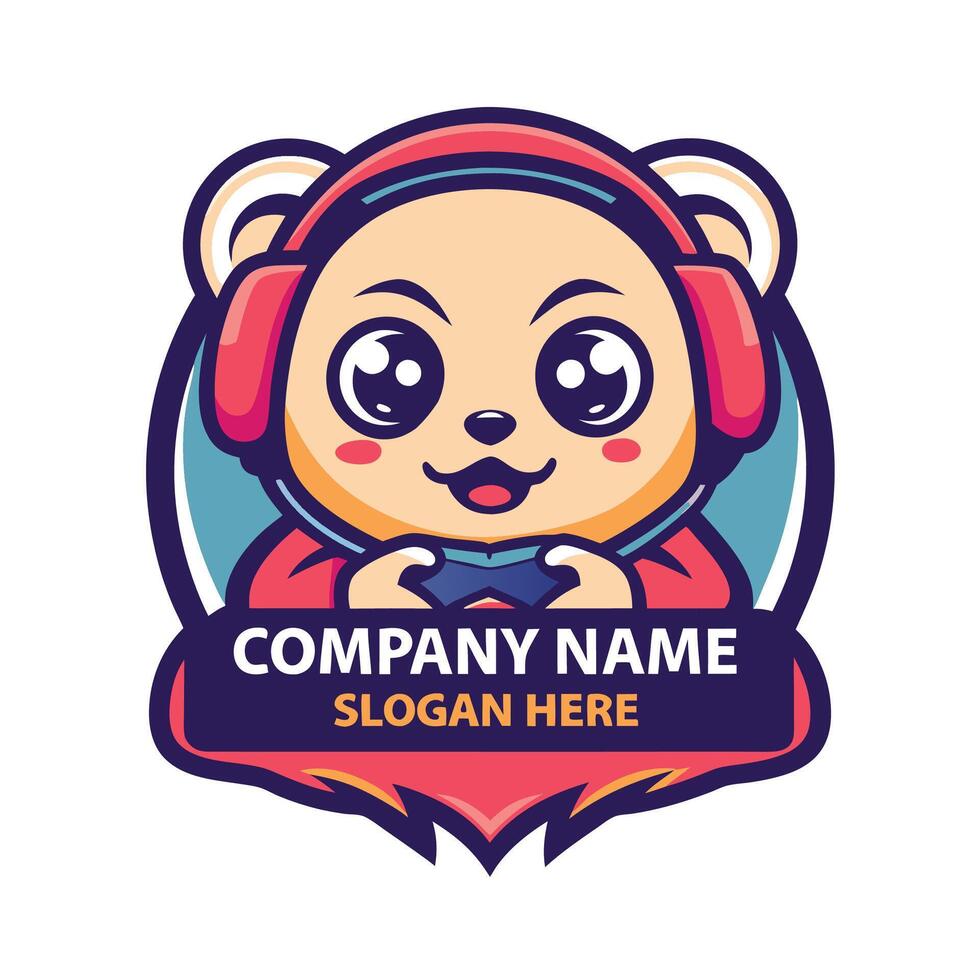 a cartoon bear wearing headphones and holding a controller vector