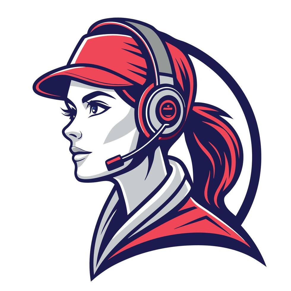 a female call center operator with headphones design art vector