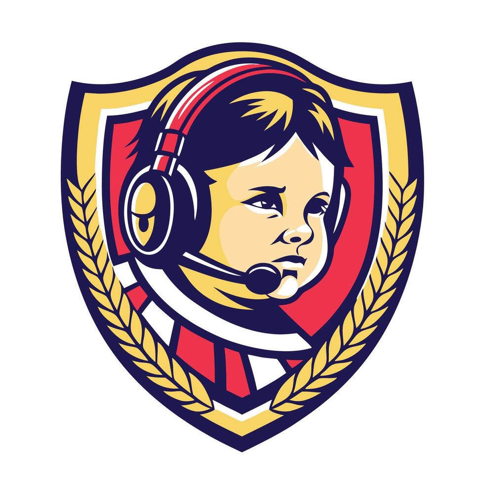 a child wearing headphones and a headset vector