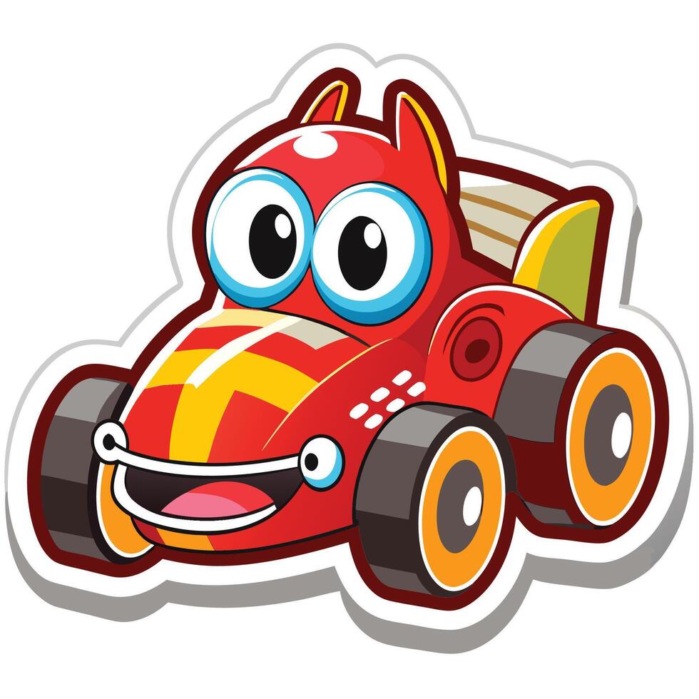 cartoon red car with eyes and smile vector