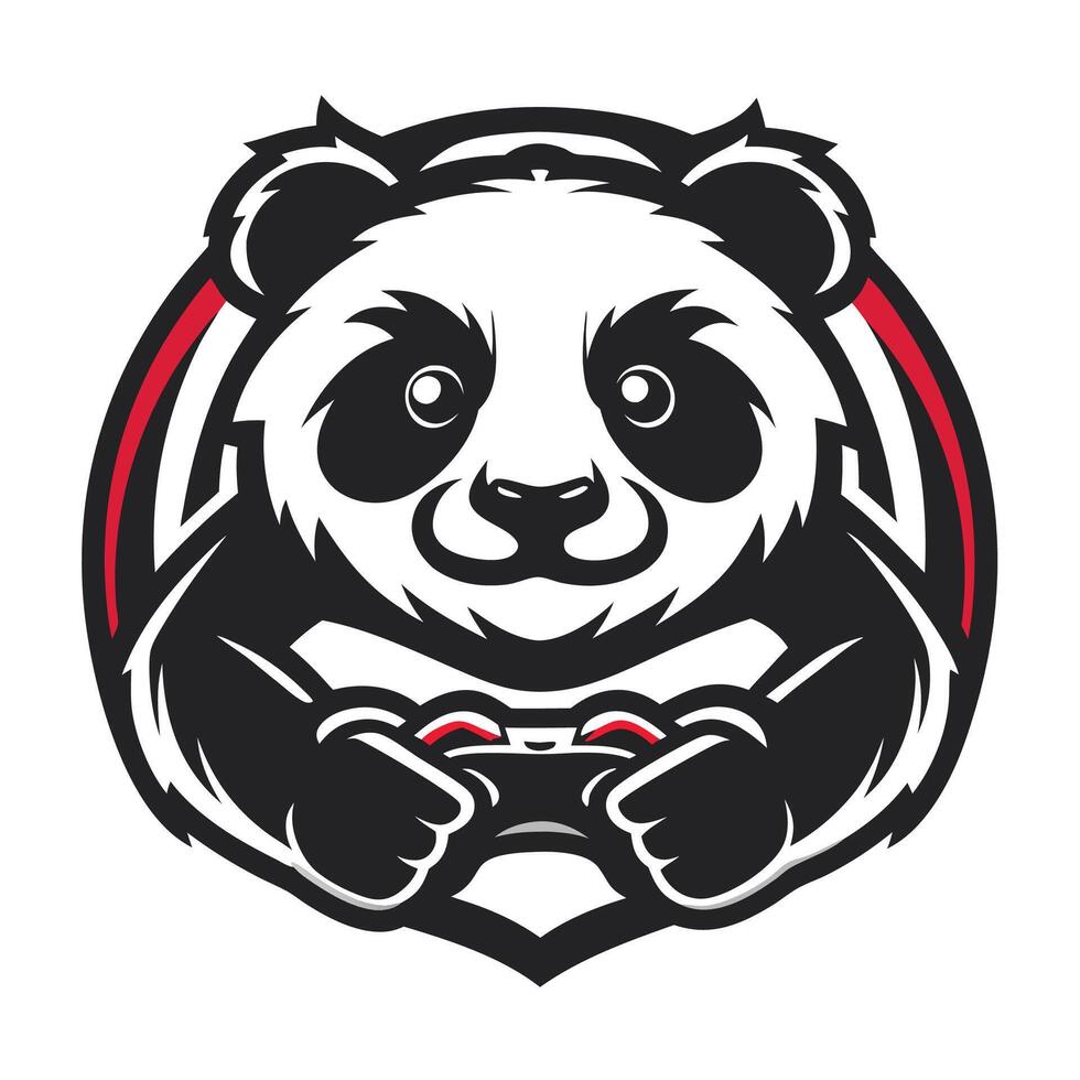 a panda bear holding a controller in his hands vector