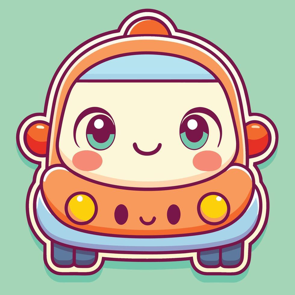 a cartoon car with eyes and a smile design art vector