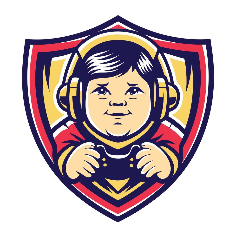 a little boy playing , games in a shield vector